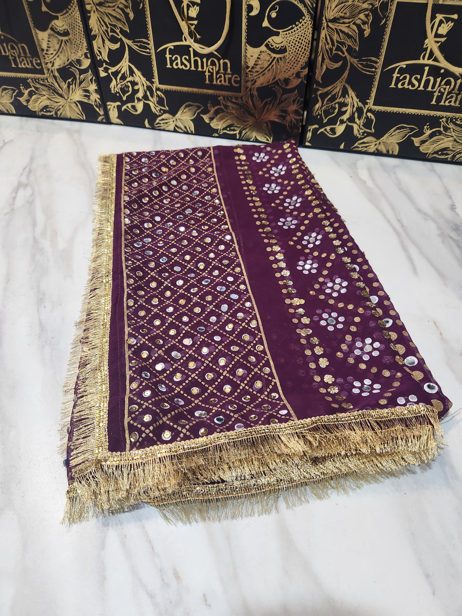 RFSS1234 - Foil Mirror Kurta in Chiffon. Comes with Chiffon Sharara and Dupatta