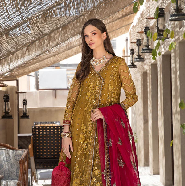 Mariab Evening Wear Suit Mustard Chiffon 3 Pc 08951 Fashion Flare