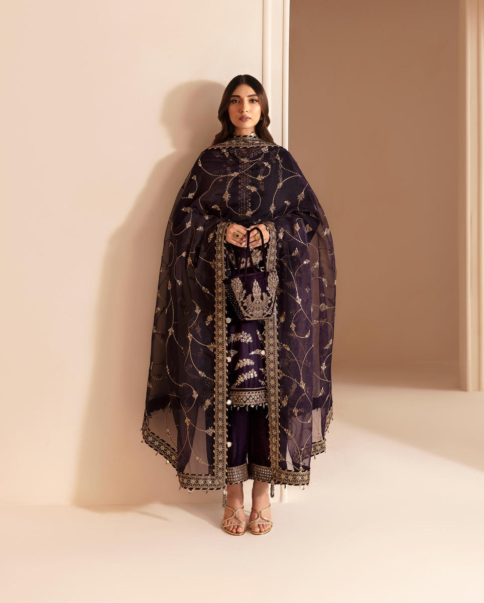 3PC EMBROIDERED MICRO 9000 VELVET DRESS - RO-537