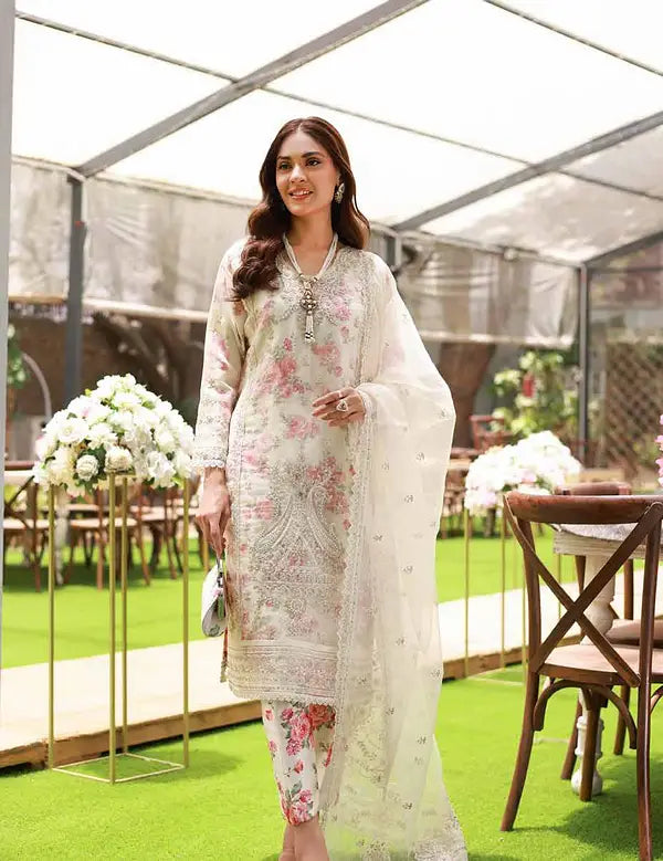 Designer Organza Embroidered Silk Digital Print 4 Piece Embroidered Dress -  20358