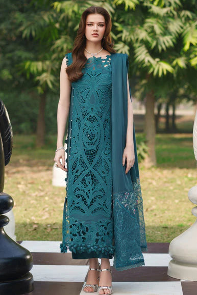 chikankari maxi dress for women Parishay Lawn Chikankari Embroidered Luxury 3 Piece Dress