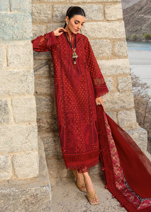 Crimson DANCING PAISLEYS Luxury Lawn Embroidered 3 Piece Dress - 20816