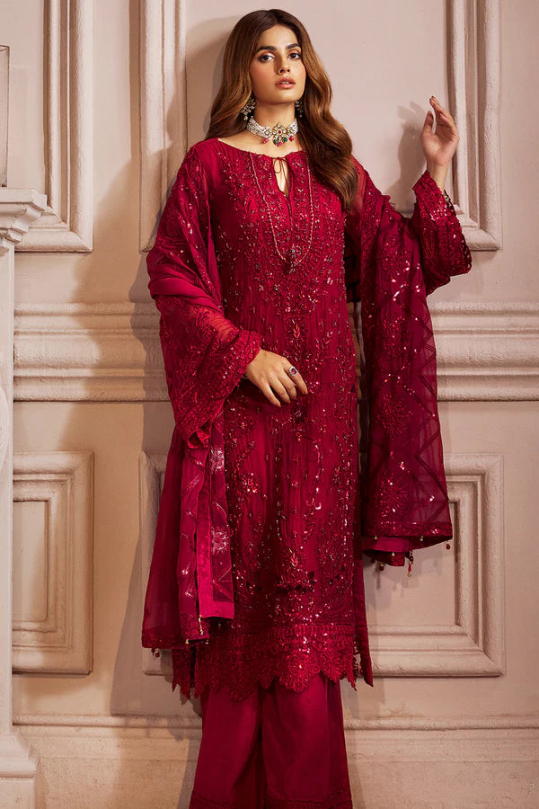 Emaan Adeel ELAINE Net Embroidered Hand Embellished 3 Piece Dress - 0169