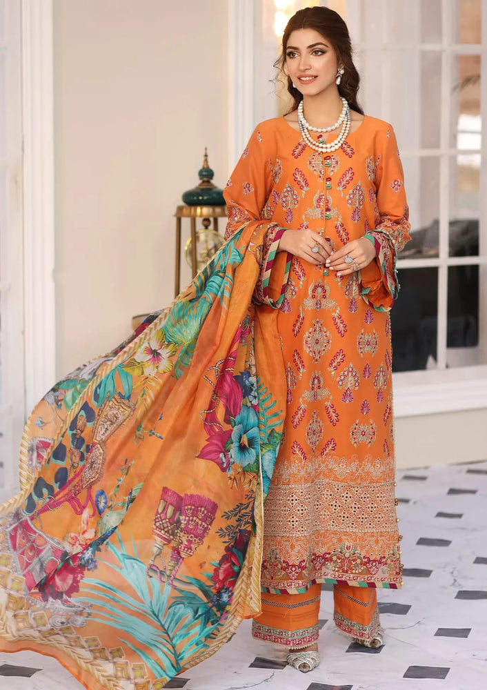 Elaf Festive TANGERINE Lawn 3 pc - 09048