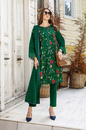 MariaB Evening Wear Embroidered Cotton 3 pc - 09686 - GREEN