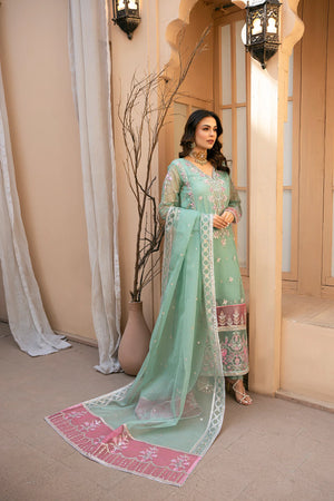 Afrozeh Embroidered Organza 3 pc - 08886