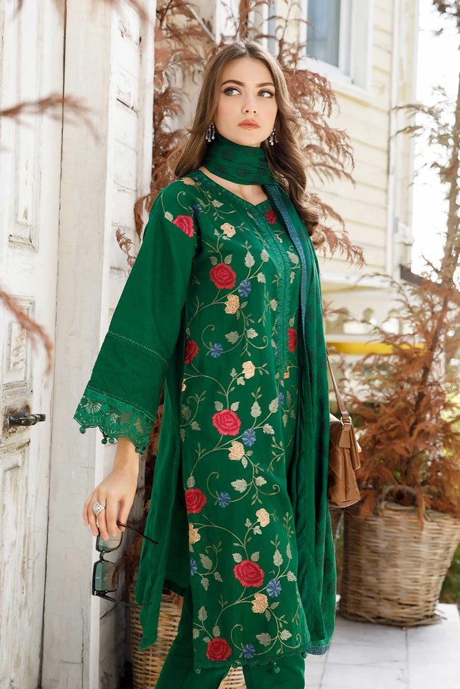 MariaB Evening Wear Embroidered Cotton 3 pc - 09686 - GREEN