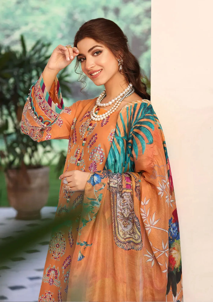 Elaf Festive TANGERINE Lawn 3 pc - 09048