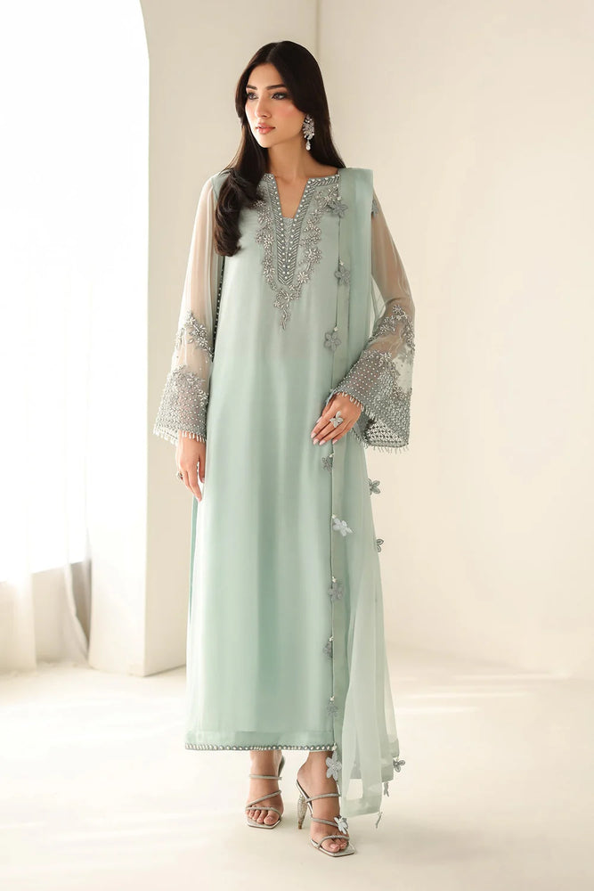 Barouqe Chiffon Embroidered & Hand Embellished with Clutch 3 Piece Dress - J0709
