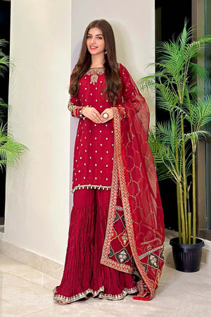 MariaB SF Maroon Raw Silk 3 pc - 09091