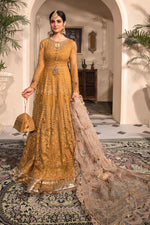 MariaB Mbroidered Mustard Net Maxi - 09851