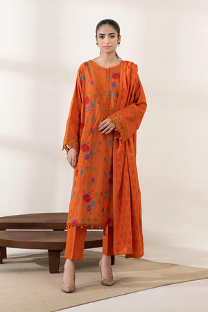 MariaB Evening Wear Embroidered Cotton 3 pc - 09684 - ORANGE