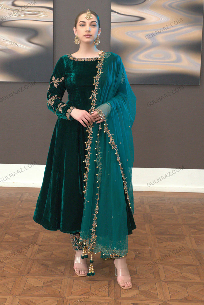 Gulnaaz Khan ZAFIRA GREEN Velvet 3 Piece - 09326