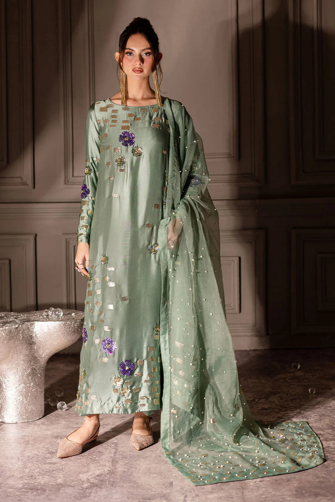 Nureh Rawsilk Hande Embellished & Embroidered 3 Piece Dress - J0194
