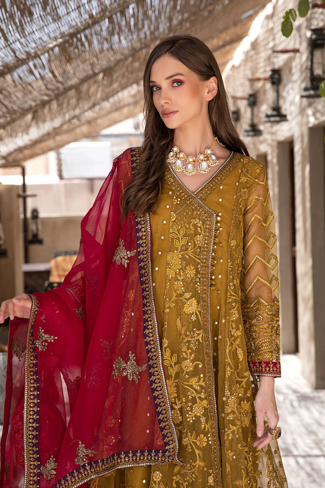 MariaB Evening Wear SUIT MUSTARD Chiffon 3 pc - 08951