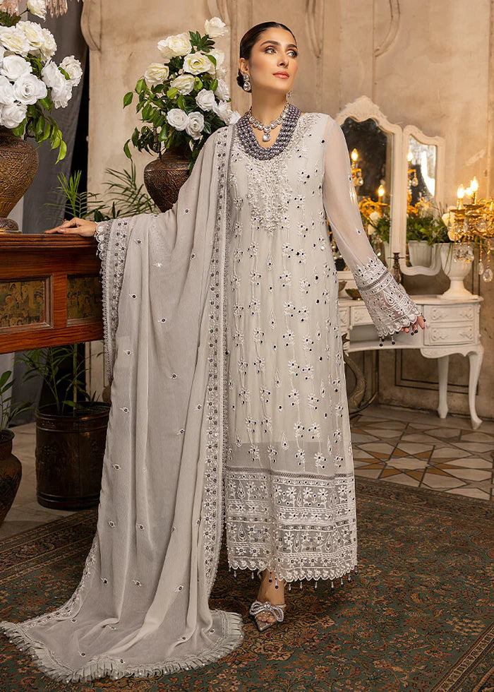 Designer Embroidered CLOUD GRAY Chiffon 3 pc - 08727