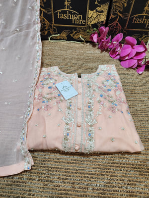 Agha Noor PEACH PINK - 2 PC Chiffon Stitched Dress - 10432