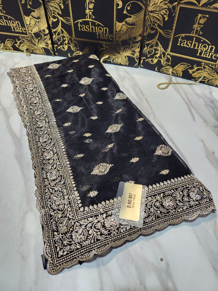 Original Indian Saree Shimmer Net Embroidered with Stone work - 20741