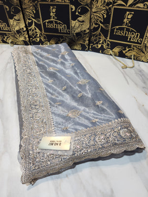 Original Indian Saree Shimmer Net Embroidered with Stone work - 20745