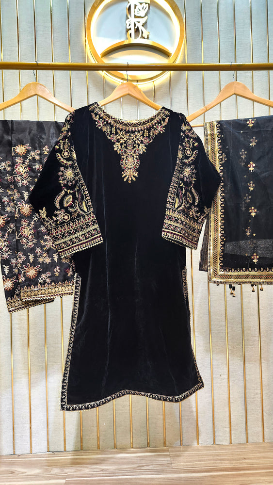 Baroque Velvet Festive Embroidered 3 Piece Dress - Stitched - 0019 Fashion Flare Baroque Velvet Festive Embroidered 3 Piece Dress - Stitched - 0019 Fashion Flare