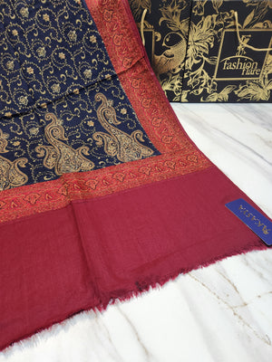 Original Akasya Luxury Embroidered Kani Border Pashmina Shawl - 20997