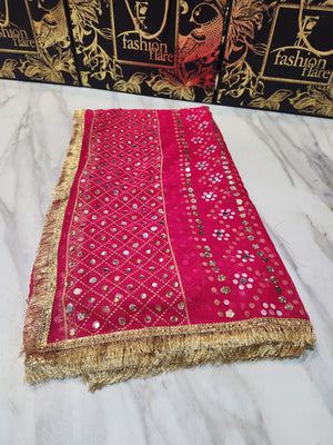 Chiffon Chunri Screen Print & Mirror Dupatta - 0063