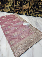 Original Indian Saree Royal Net Embroidered - 0216