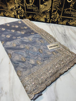 Original Indian Saree Royal Net Embroidered - 0217