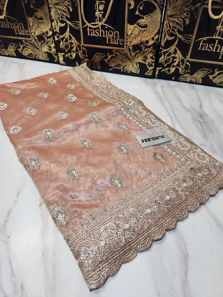 Original Indian Saree Royal Net Embroidered - 0218