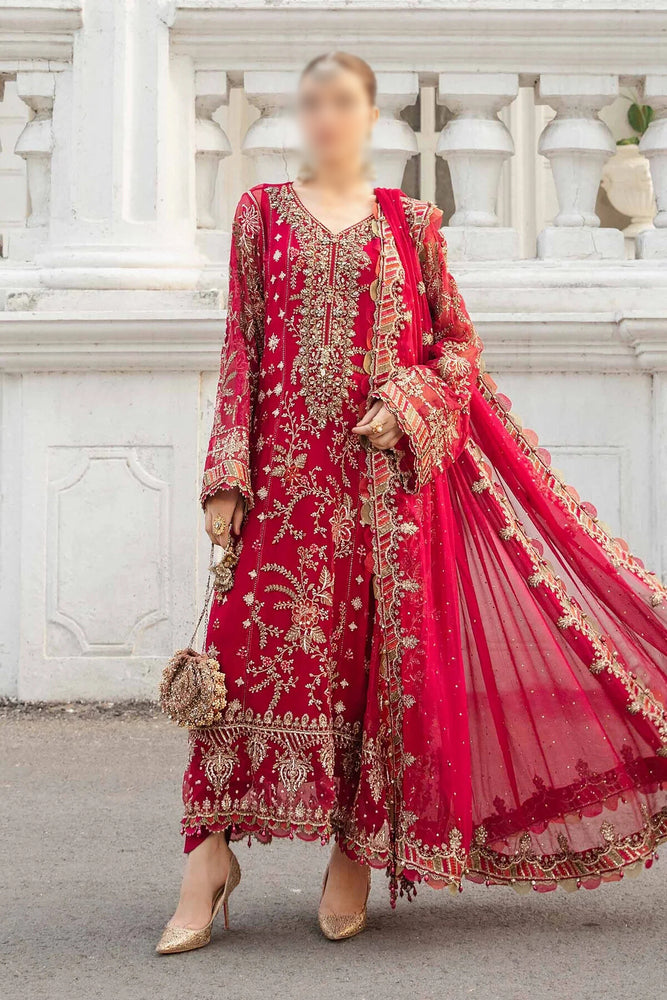 Maria B MBROIDERED  Luxury Wedding Formal Chiffon 3 Piece Dress - 0473