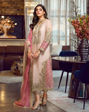 Sara Rohail Asghar PEACH NOUVEAU Raw Silk Hand Embellished 3 Piece Formal Dress - 0101