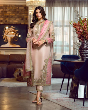 Sara Rohail Asghar PEACH NOUVEAU Raw Silk Hand Embellished 3 Piece Formal Dress - 0101