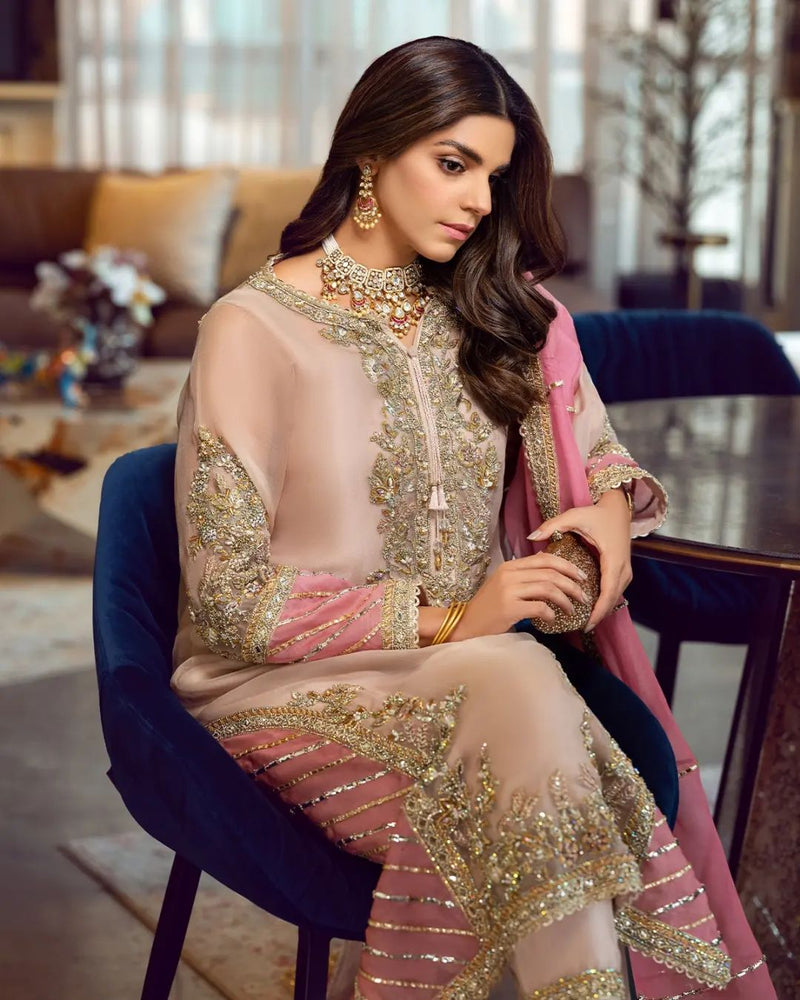 Sara Rohail Asghar PEACH NOUVEAU Raw Silk Hand Embellished 3 Piece Formal Dress - 0101