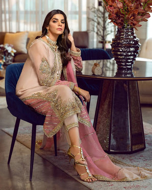 Sara Rohail Asghar PEACH NOUVEAU Raw Silk Hand Embellished 3 Piece Formal Dress - 0101