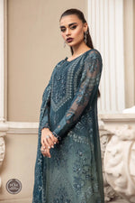 MariaB Embroidered TEAL BLUE Chiffon 3 pc - 09689