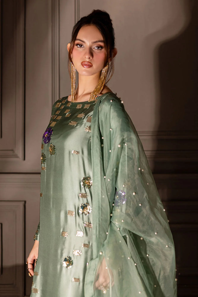 Nureh Rawsilk Hande Embellished & Embroidered 3 Piece Dress - J0194