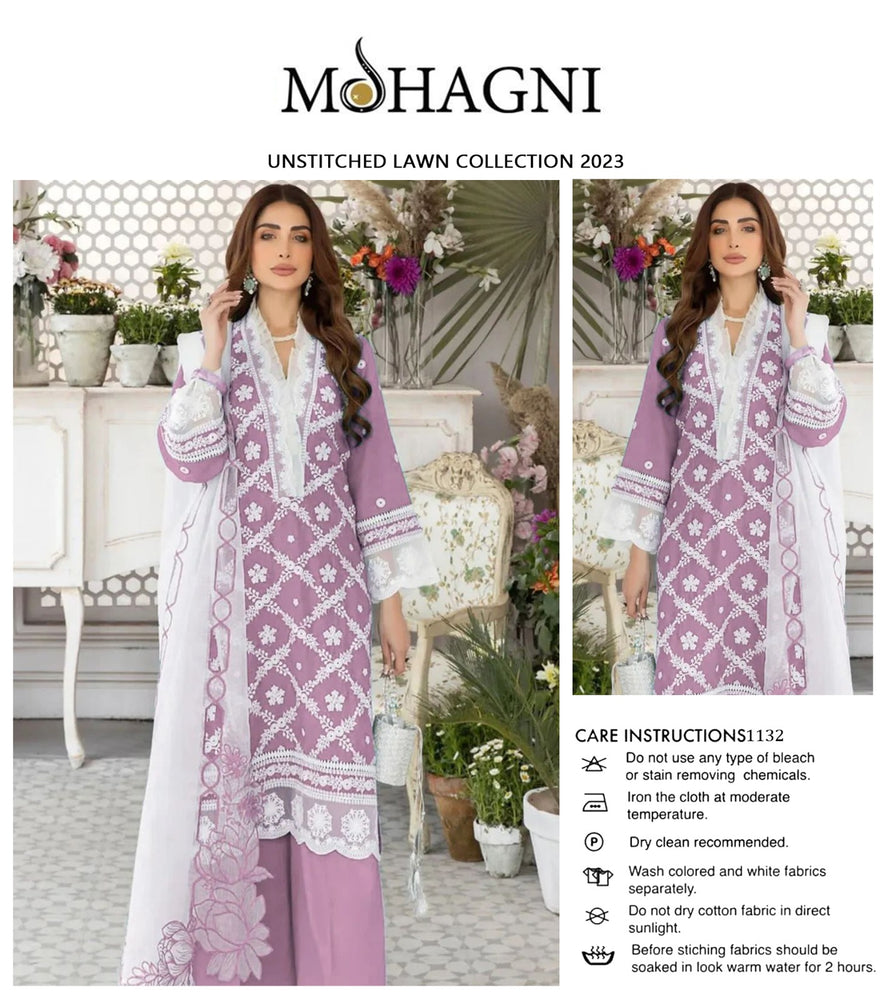 Mohgni Embroidered Chikankari Lawn 3 pc - 08847