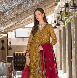 
            
                Load image into Gallery viewer, MariaB Evening Wear SUIT MUSTARD Chiffon 3 pc - 08951
            
        