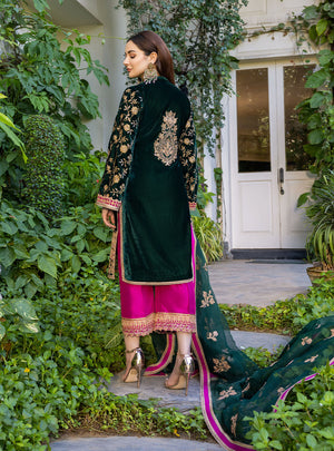 Zainab Chottani PAREESHAY Velvet Embroidered  3 Piece - 11422