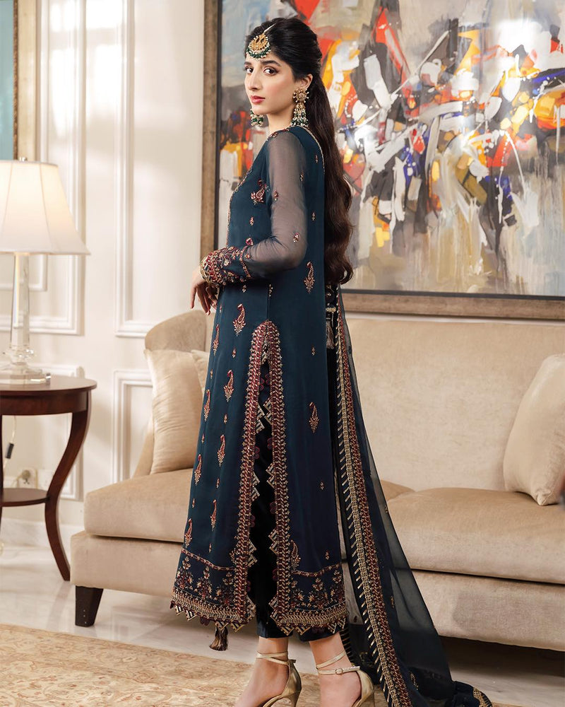 Asim Jofa Zari Sitara DARK TEAL Organza 3 PC - 09385