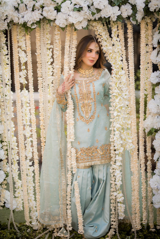 Maha Wajahat SKY BLUE Organza 3 Piece  - 11435