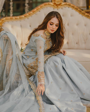 Maha Wajahat SKY BLUE Organza 3 Piece  - 11435