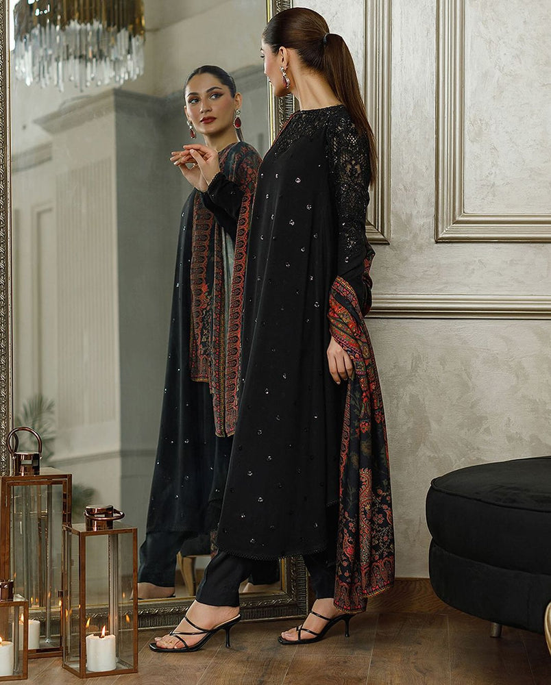 Threads and Motifs - Embroidered Charmeuse Silk 3 pc - 10058