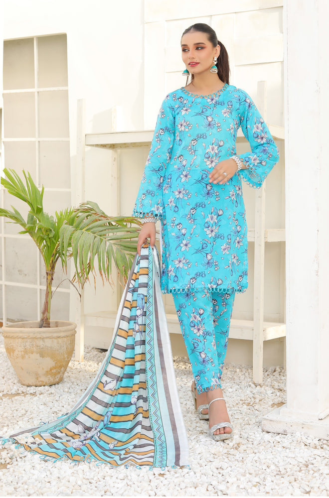 Fatima Noor Digital Printed Lawn 3 pc - 09786 - Stitched