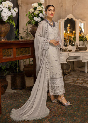 
            
                Load image into Gallery viewer, Designer Embroidered CLOUD GRAY Chiffon 3 pc - 08727
            
        
