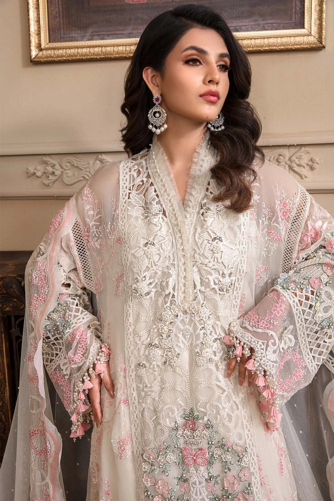 MariaB Mbroidered OFF WHITE Chiffon 3 pc - 09112