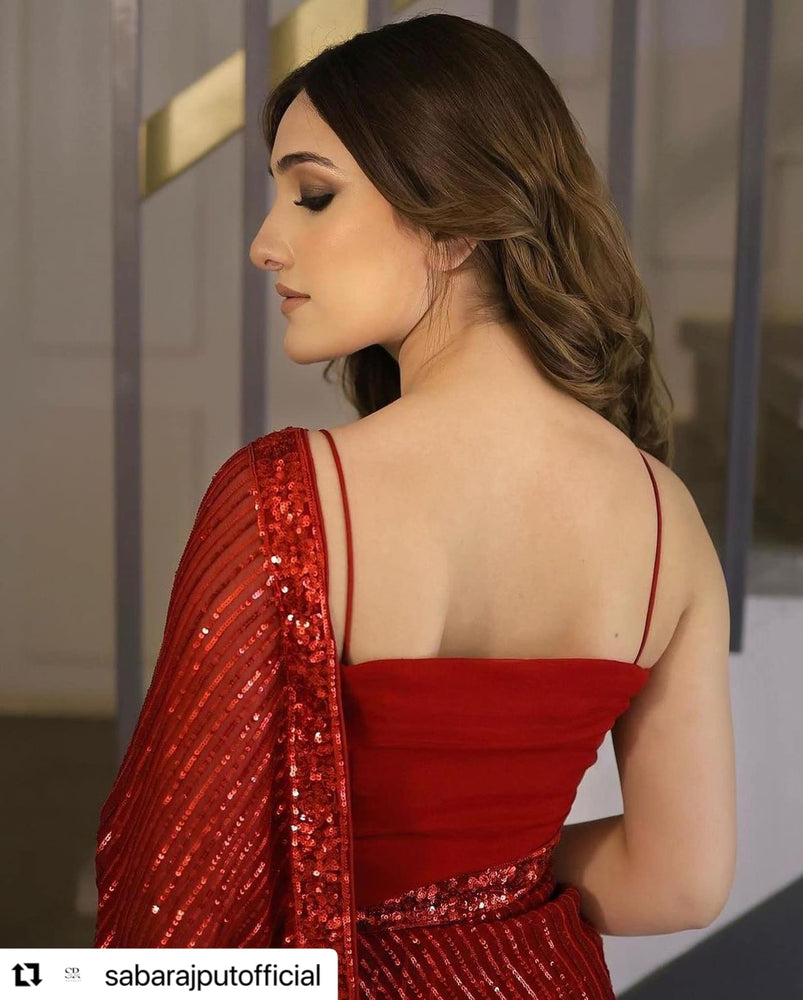 Saba Rajput Saba Rajput RED Saree Chiffon - 11372 – Fashion Flare