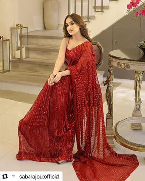 Saba Rajput RED Saree Chiffon - 11372