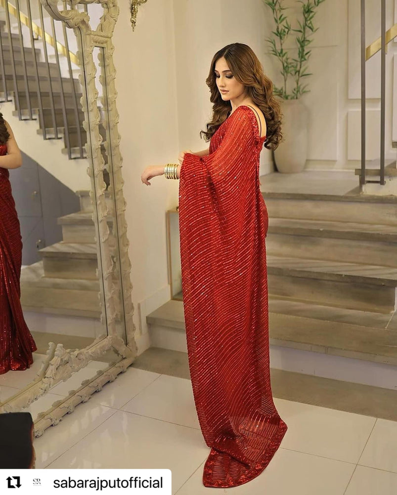 Saba Rajput Saba Rajput RED Saree Chiffon - 11372 – Fashion Flare