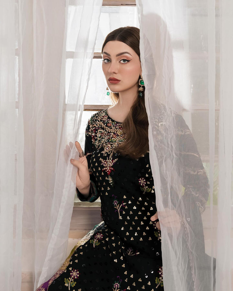 Haseens SHANAYA Chiffon Embroidered & Hand Embellished 3 Piece dress - 0108